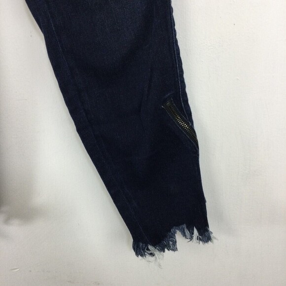 Kancan Womens Fringe Hem Ankle Zip Skinny Dark Wash Denim Jeans Blue Size 24 - Picture 3 of 11